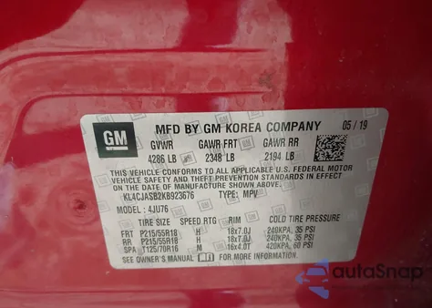 2019 Buick Encore Fwd Preferred z USA, uszkodzony, nr VIN KL4CJASB2KB923676